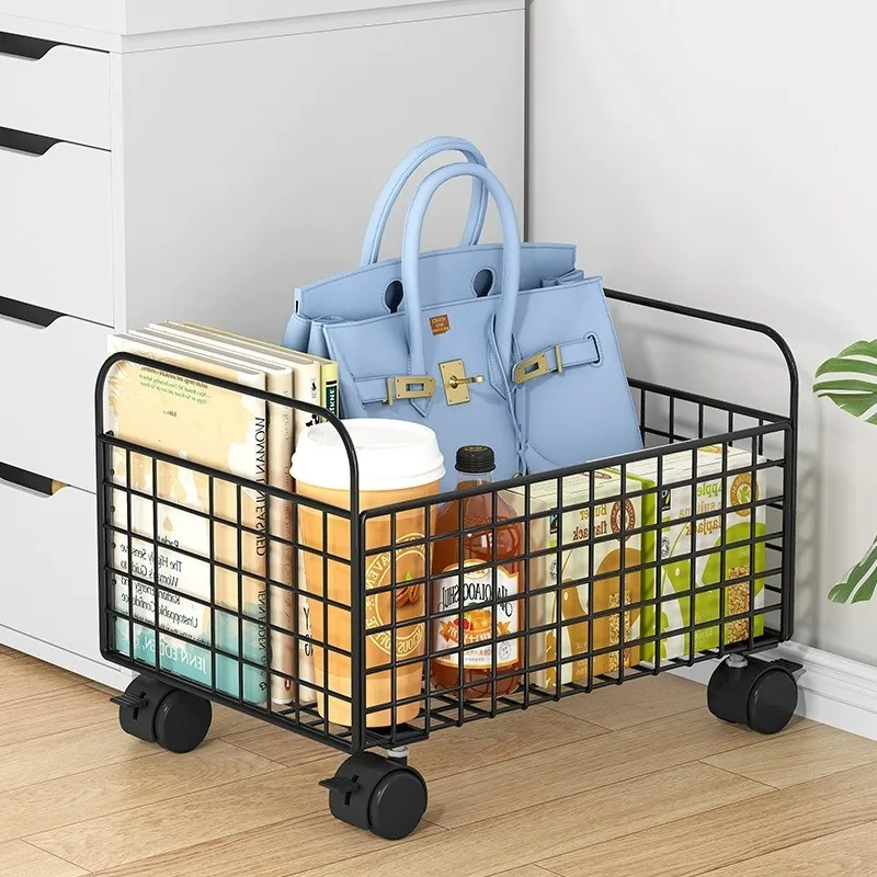 Bold iron School bag storage cart sliding wheels mobile bookcase under desk organizer student office desk under storage cabinet