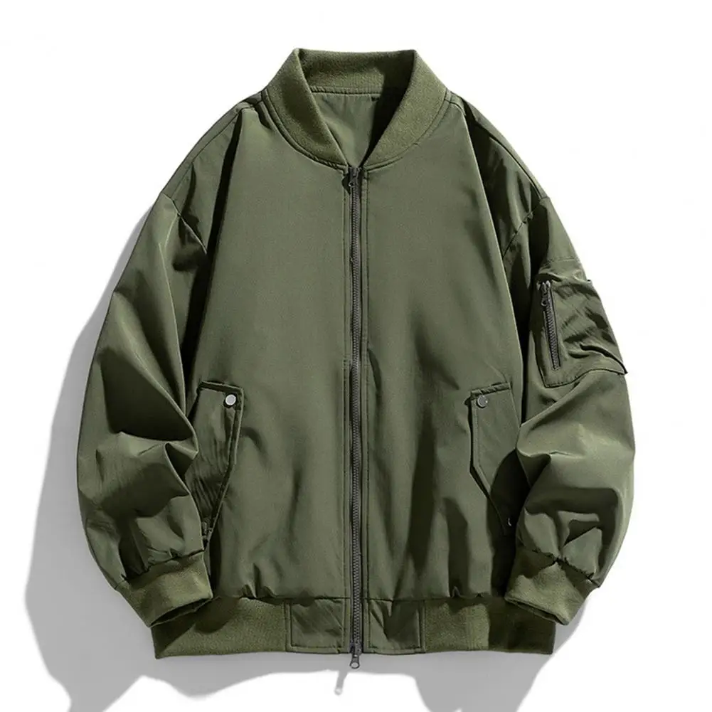 Solid Color Jacket Men's Lightweight Full Zip Baseball Jacket with Cartoon Design Waterproof Outdoor for Spring for Everyday