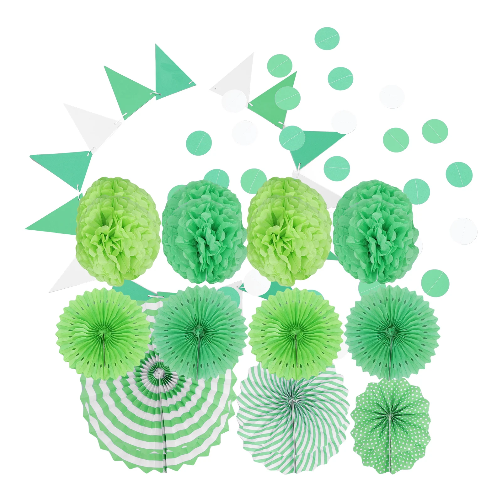 

20Pcs Birthday Decoration Set Green Tissue Paper Pompoms Honeycomb Balls Hanging Fans Reusable Party Supplies Festive