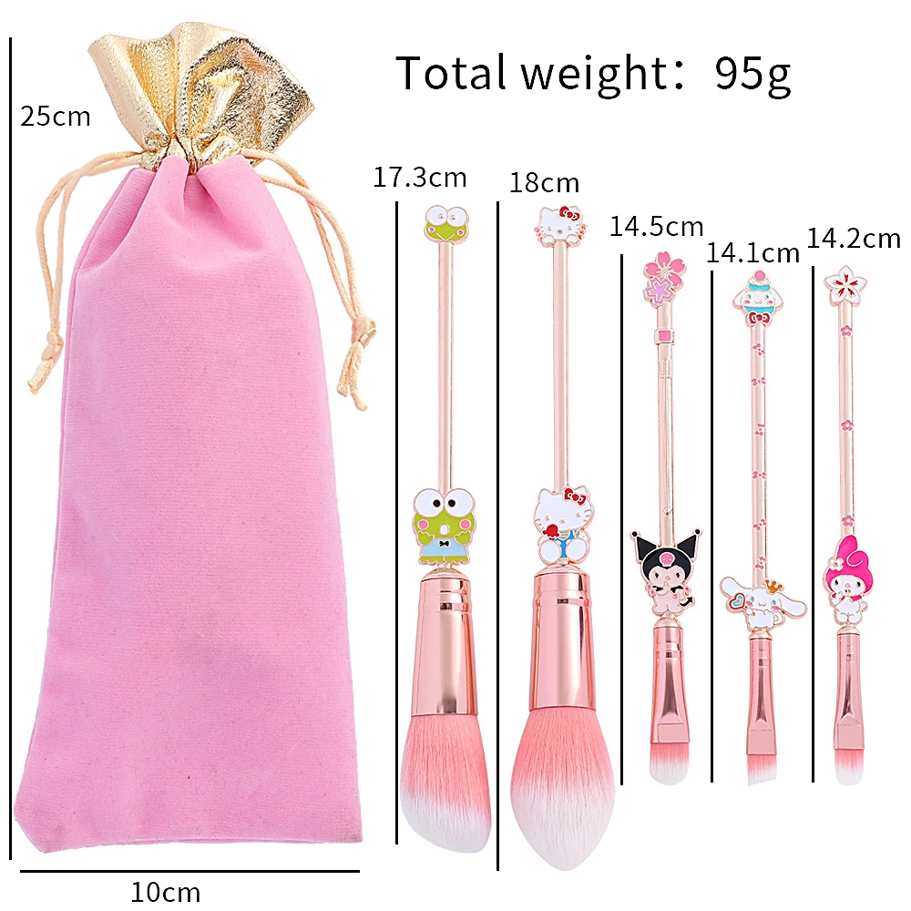 5pcs/set Cartoon Kuromi Makeup Brush Set Hello Kitty Cinnamoroll My Melody Kawaii Make Up Tools Eyeshadow Blush With Bag