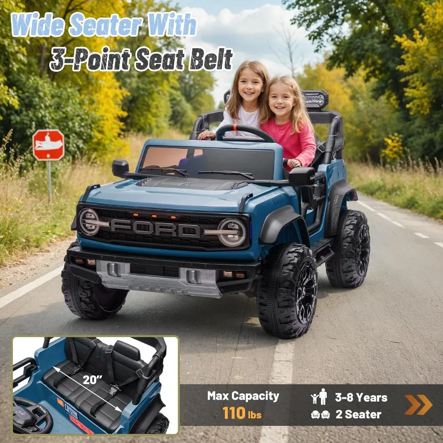 Giocattoli da giro a 2 posti 24V per ruota potente Bronco Raptor con licenza grande con faro telecomandato/lettore musicale/sospensione