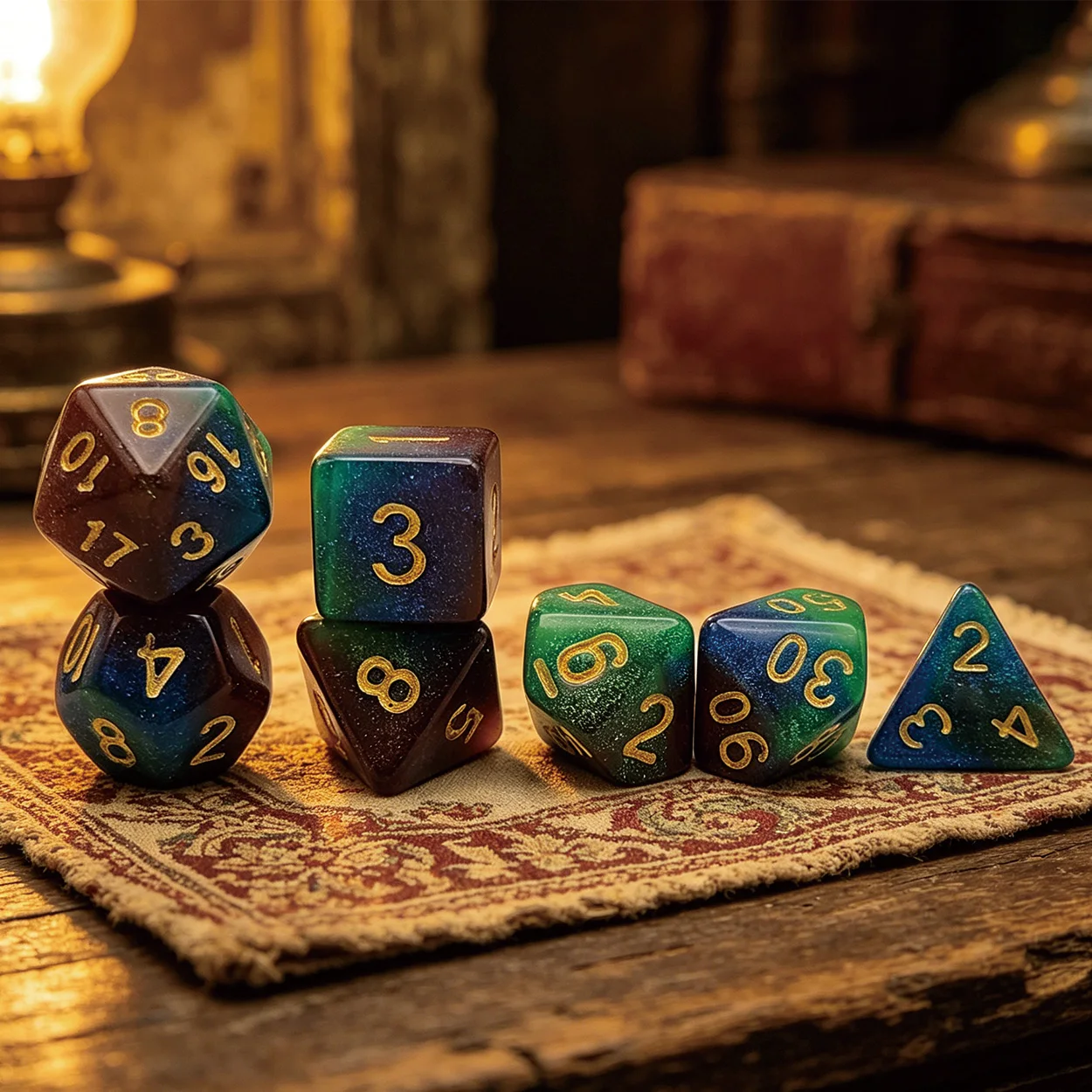 7Pcs Shimmering Star Dice Set with Fine Pearl Glitter Powder Filled Elegant Premium Gift for Game Enthusiasts