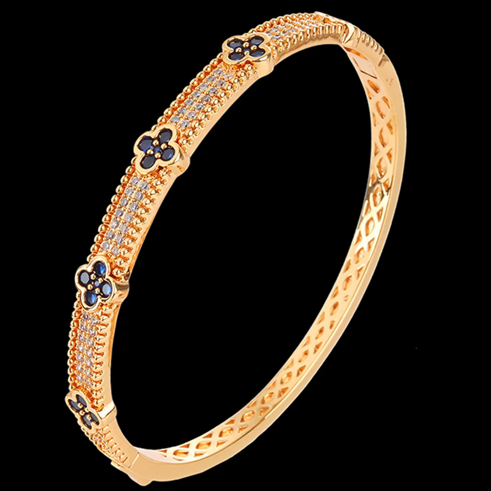 

Zlxgirl Luxury AAA cubic zricon Gold Bangle jewelry For Women Wedding Engagement Dubai Design Copper bracelet