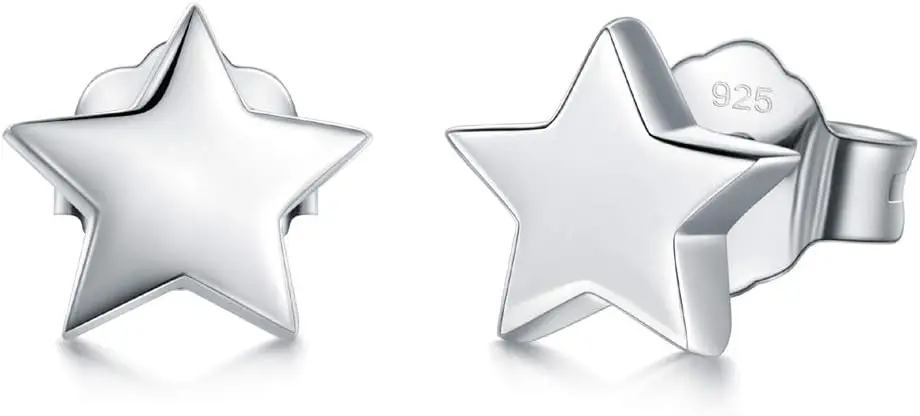 

925 Sterling Silver Stud Earrings, Crescent Moon, Star, Sun High Polish Tarnish Resistant Earrings
