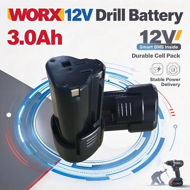 Fit WORX 12V 3.0Ah Lithium‑ion Drill Battery With BMS Intelligent Protection Shock Drop Resistant Model Airplane