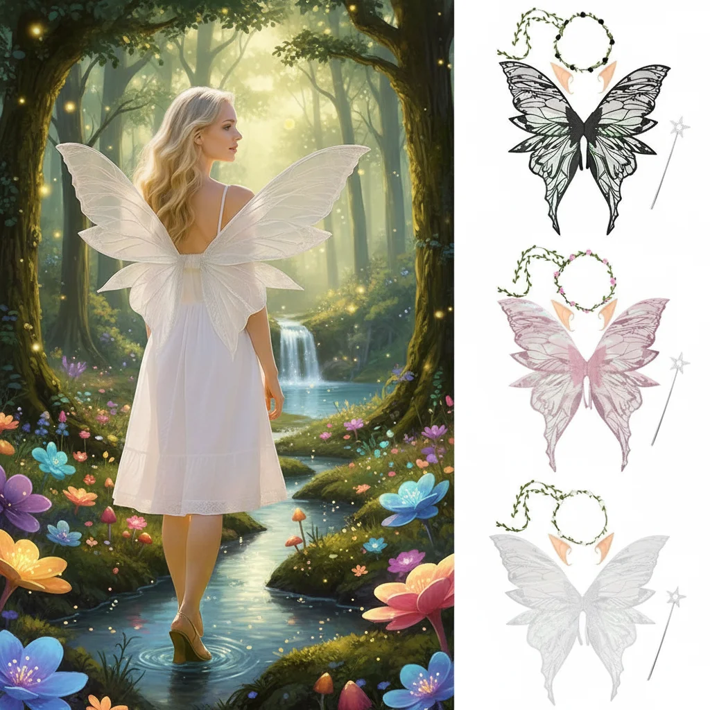 Fantasy Lightweight Fairy Wings Colorful Durable Sparkling Angel Wings Sparkling Dress Up Wings for Women Girls
