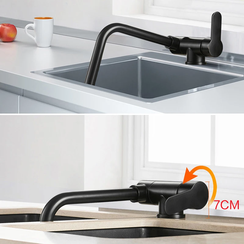 New Kitchen Rotating Faucet Folding Down Hot Cold Water Faucet Black Low Window Kitchen Mixer Faucet Single Handle Mixer Tap