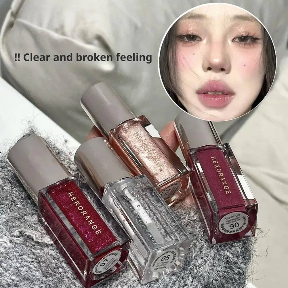 Brilho labial espelhado fino, herorange, luz das estrelas, radiante, perolado, brilho, hidratante duradouro, não desbota, esmalte labial transparente