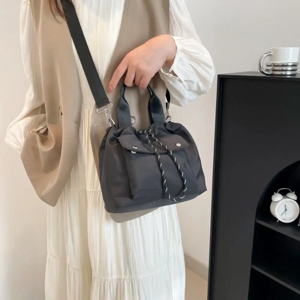 

Korean Style Drawstring Bucket Bag Handbag Purse Nylon Shoulder Bag Solid Color Mobile Phone Bag Small Crossbody Bag Travel