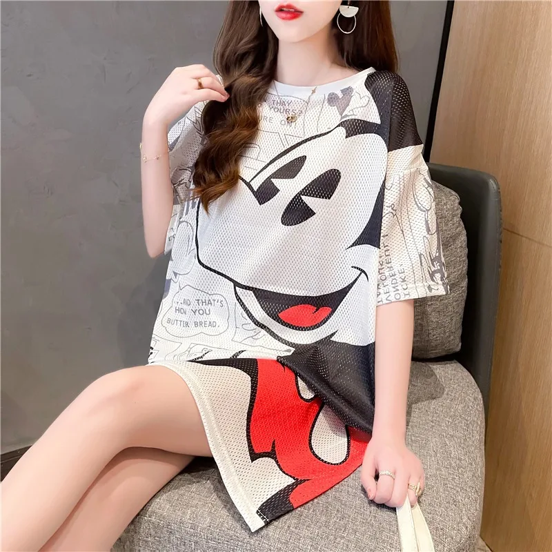 Cartoon Sense Niche Short-Sleeved T-shirt Summer Korean Style Loose-Fitting Clothing Mid-Length Cute Top Clothes