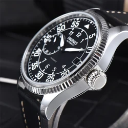 Fashion Parnis 45mm Black Dial Automatic Watch Man Power Reserve Mechanical Watches Leather Waterproof Watch Men relojes Hombre