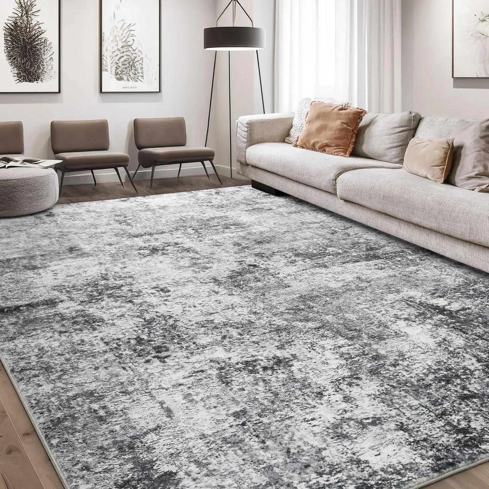 

Area Rug Living Room Rugs - 6x9 Large Soft Indoor Neutral Modern Abstract Low Pile Washable Rug Carpet for Bedroom Dining Room F