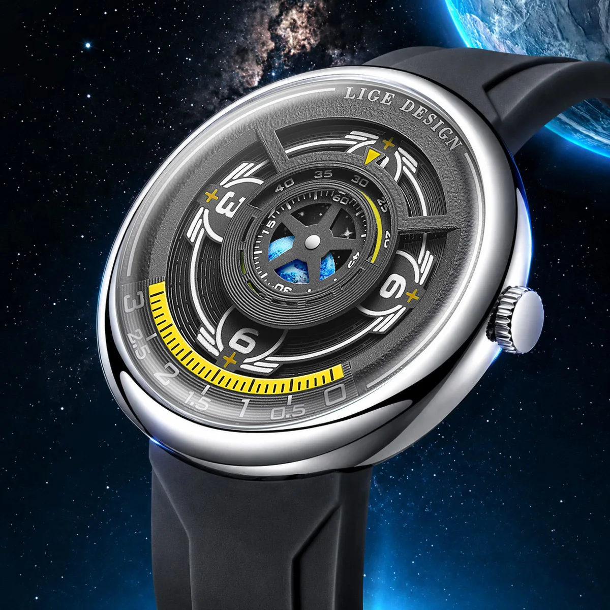 LIGE 2026 New Men's Sports Watch Unique Earth Pointer Design Silicone Strap Waterproof Quartz Watches for Men Relogios Masculino