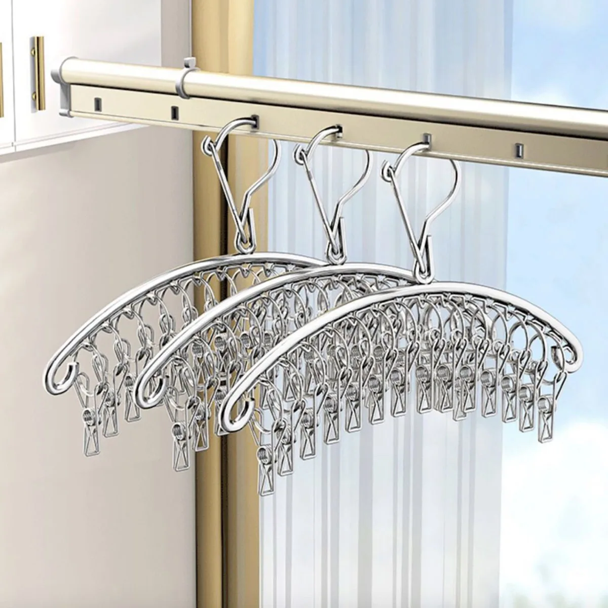 10/20Pegs Stainless Steel Clothes Drying Hanger Windproof Clothing Rack Clips Sock Laundry Airer Hanger Underwear Socks Holder
