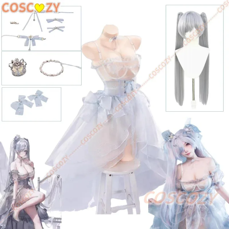 

NIKKE Cinderella Cosplay Costume Wig Blue Crystal Dress Cinderella Glassy Princess Dress Halloween Costumes for Women Customized