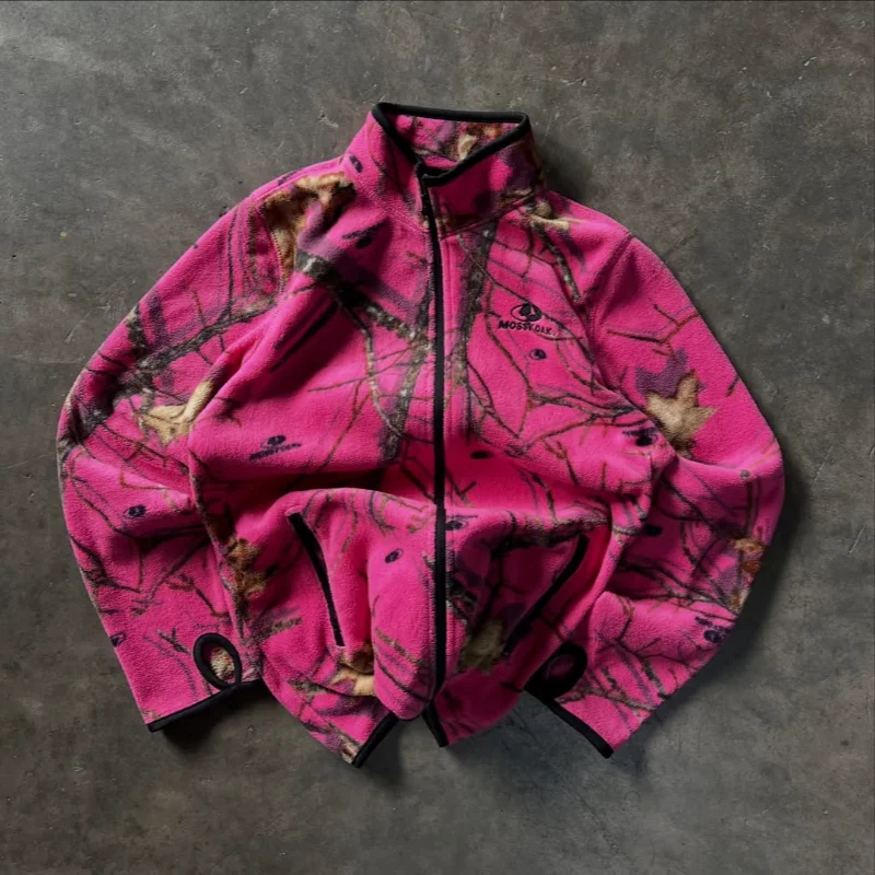 

Классические розовые камуфляжные худи в стиле Y2K: мягкие, теплые, на молнии, унисекс, для уличной носки, повседневные, уютные зимние верхние одежды