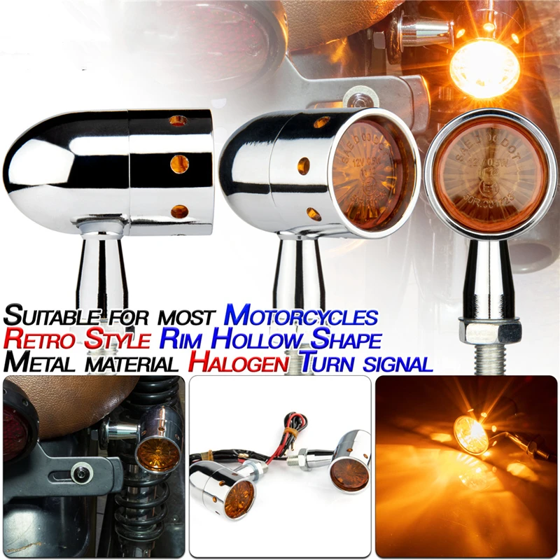 Motorcycle Bullet Turn Signal Amber Lights Metal indicator blinker flashing lights Logo E mark For Cafe Racer Bobber Chopper