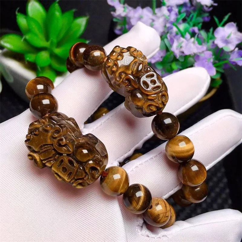 Yellow Tiger Eye Stone Pixiu Bracelet Men's and Women's Tiger Eye Stone Bracelet Yellow Tiger Stone Pixiu