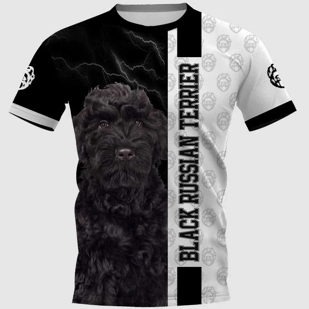 HX Russian Terrier T-shirts 3D Graphic Black Sky Lightning Animals T-shirt All Printed Pullovers Tops Men Clothing S-7XL