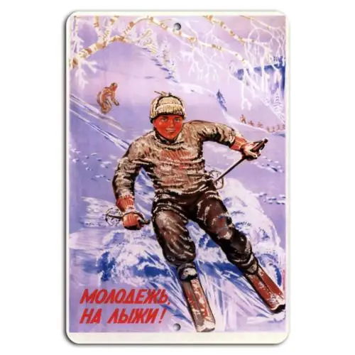 Embrace the Slopes: Youthful Skiing Adventure!-Aluminum-tin sign