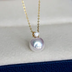 18k Gold Pearl Pendant Necklace For Women,Natural Akoya Pearl Pendant AU750 Chain,Yellow Gold Jewelry Fine Gift