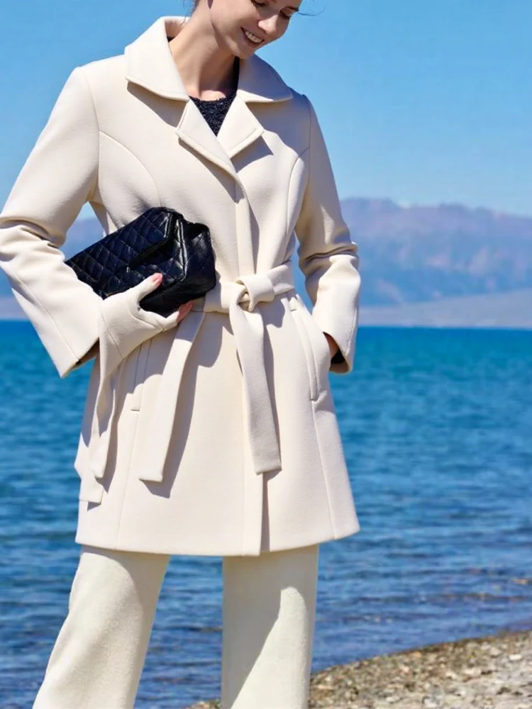 

New European and American style women's fashionable temperament mid-length thick and comfortable woolen coat