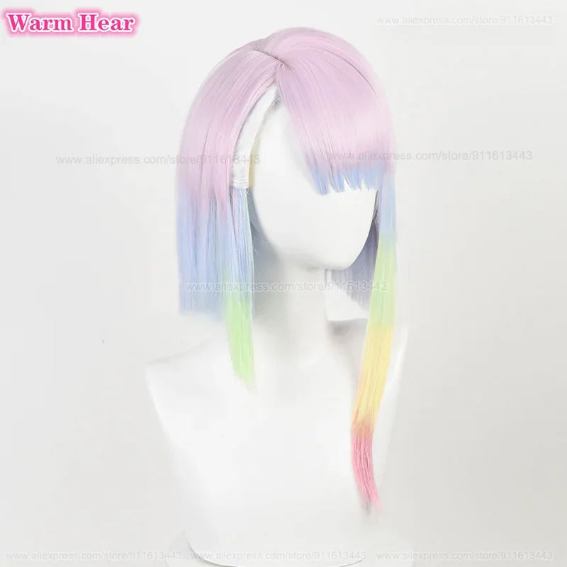 High Quality Anime 45cm Lucy Cosplay Wig Anime Cosplay Multicolor Gradient Wig Hair Heat Resistant Lucy Rebecca Wigs Wig Cap image 4