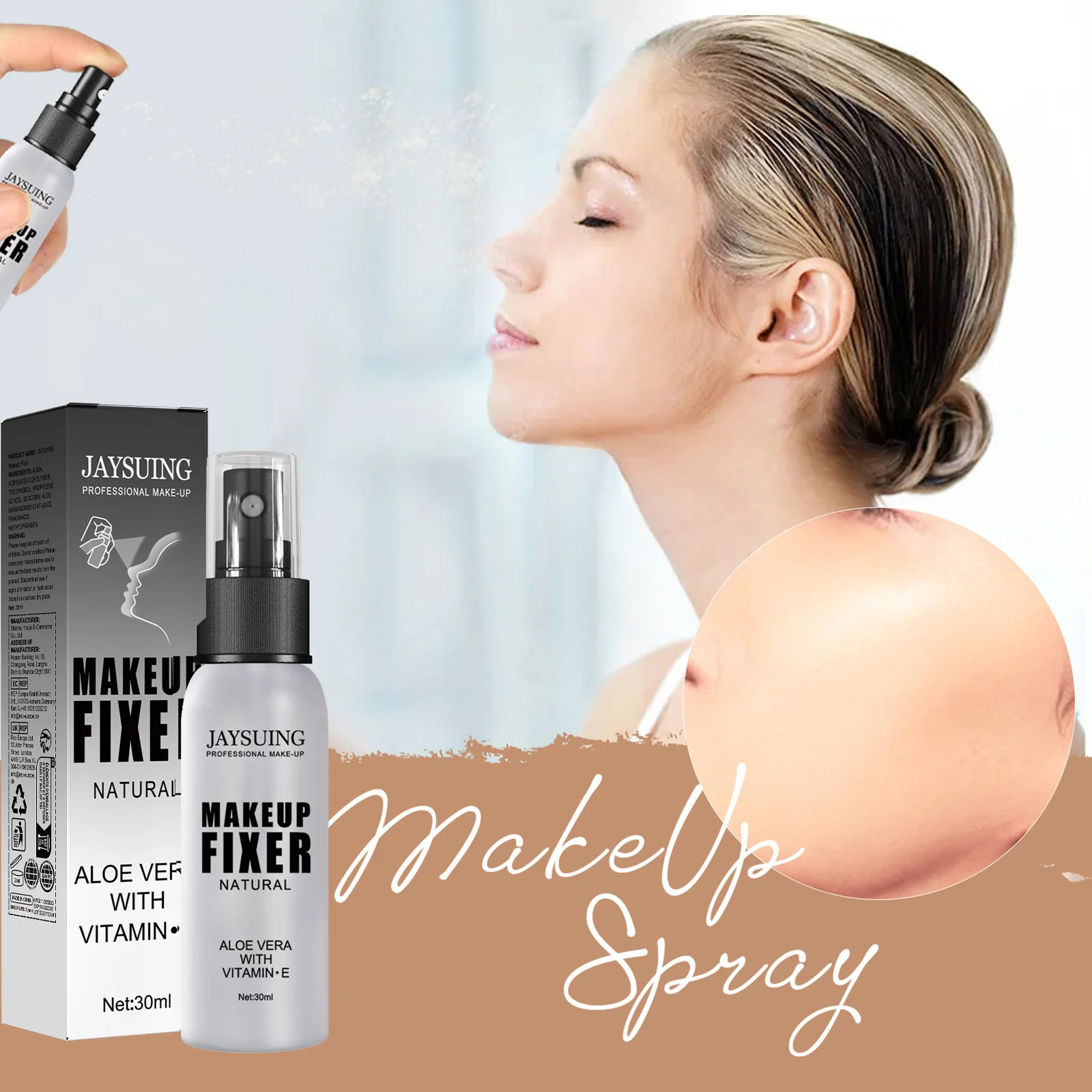 Jaysuing Spray fixateur de maquillage hydratant contrôle de l'huile imperméable ne se décolore pas réglage de maquillage longue durée et Spray rafraîchissant
