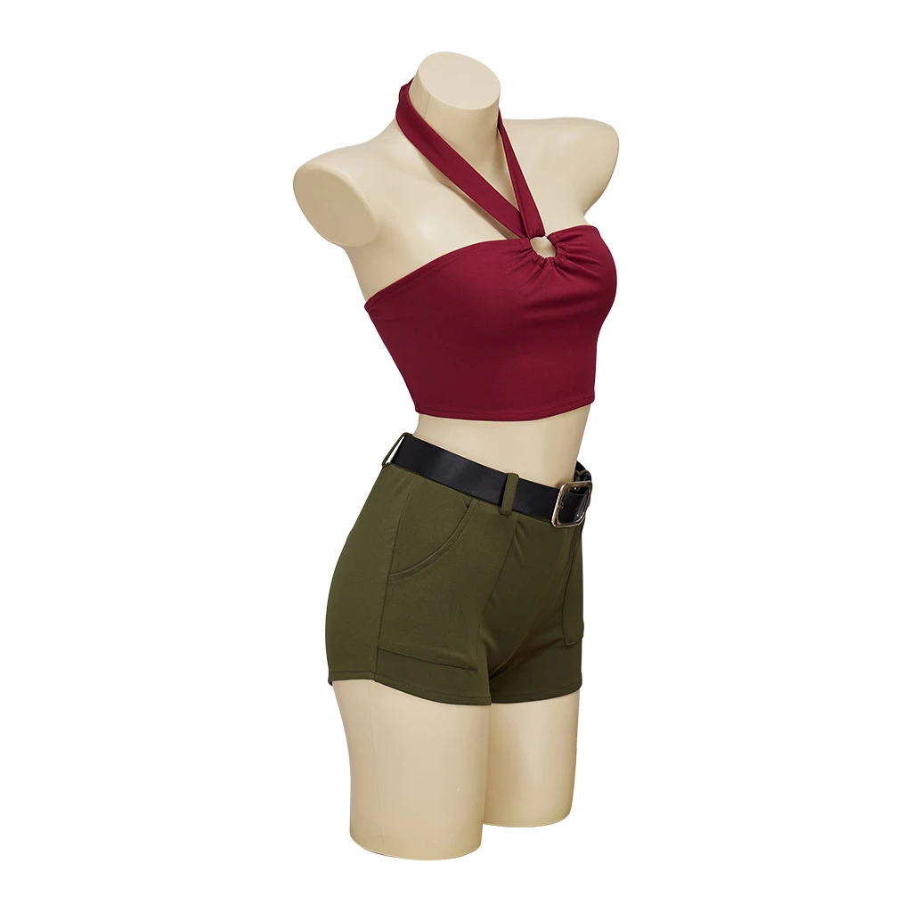 Anime Total Drama Heather Cosplay Costume Heather Cosplay Sexy Red Crop Top Army Green Shorts Set Halloween Carnival Clothes