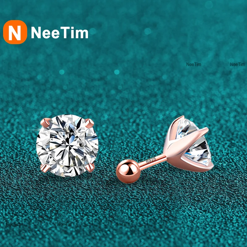

NeeTim 0.2ct 1ct 2ct Moissanite Stud Earrings For Women 925 Sterling Silver with Champagne Gold Plated Wedding Women's Earrings