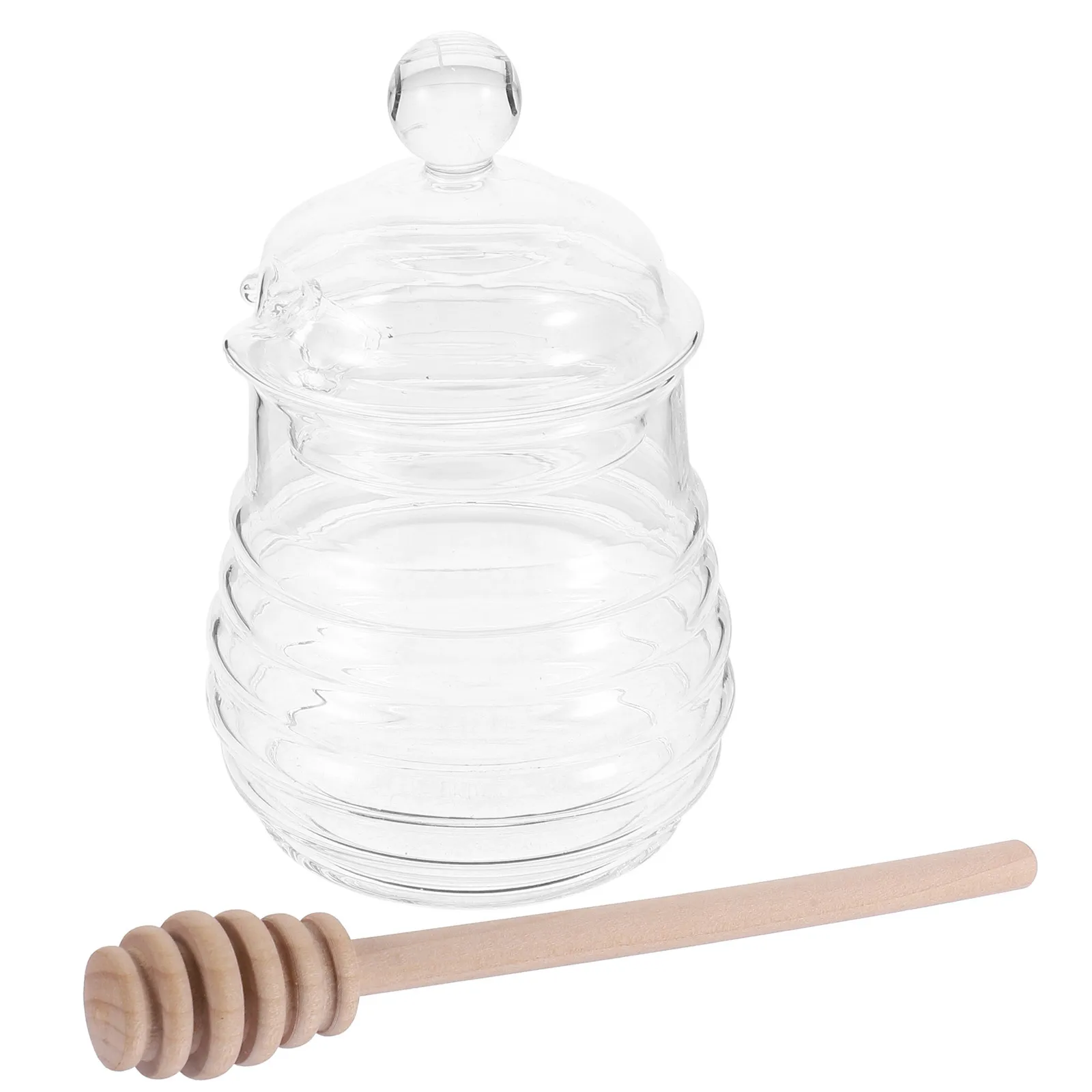 

1Set Honey Container Glass Jar Lidded Honey Pot with Wooden Glass Dipper Household Storage Dispenser for Home Kitchen