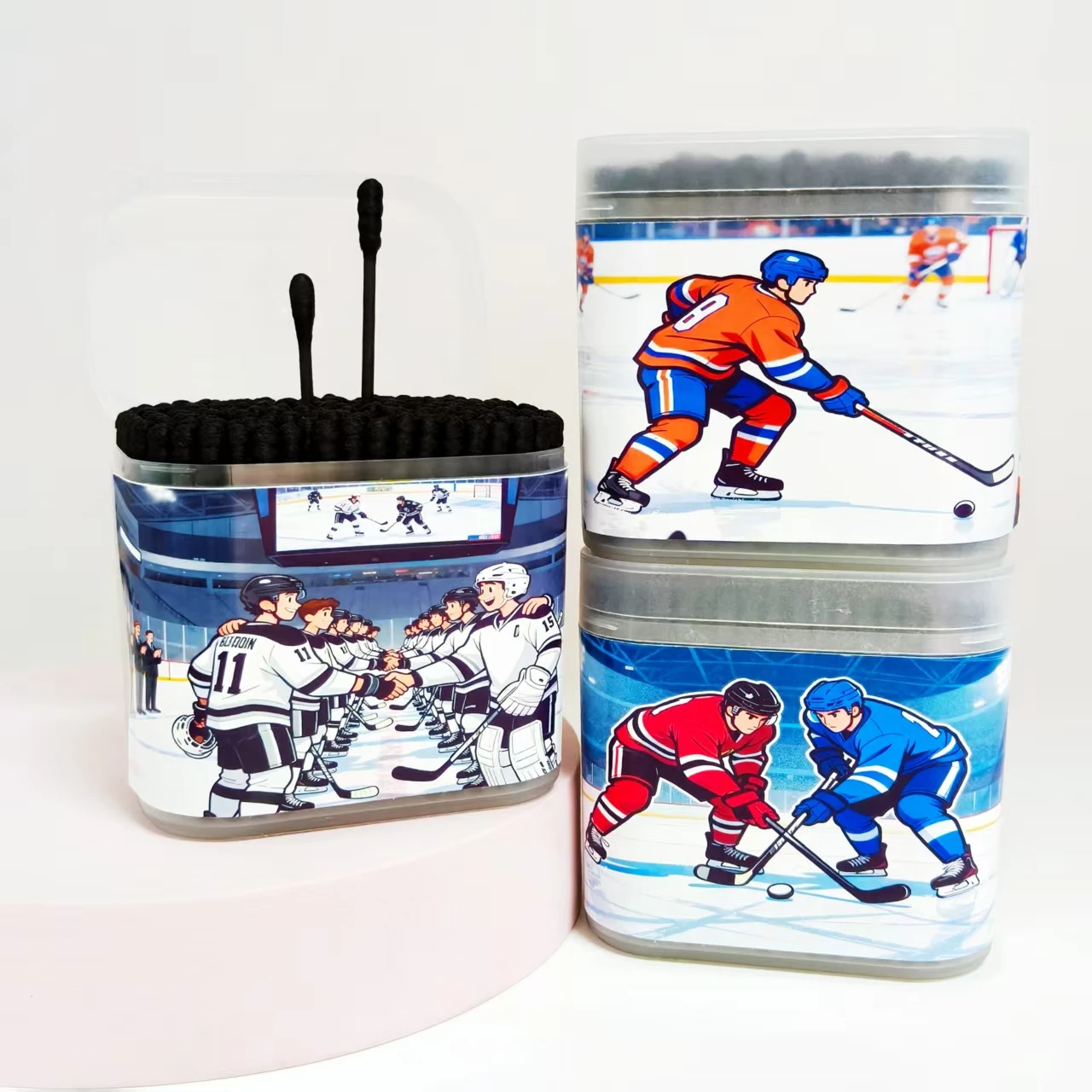 400개/800개 아이스하키 테마 면봉 검정색 양면 선물용 면봉