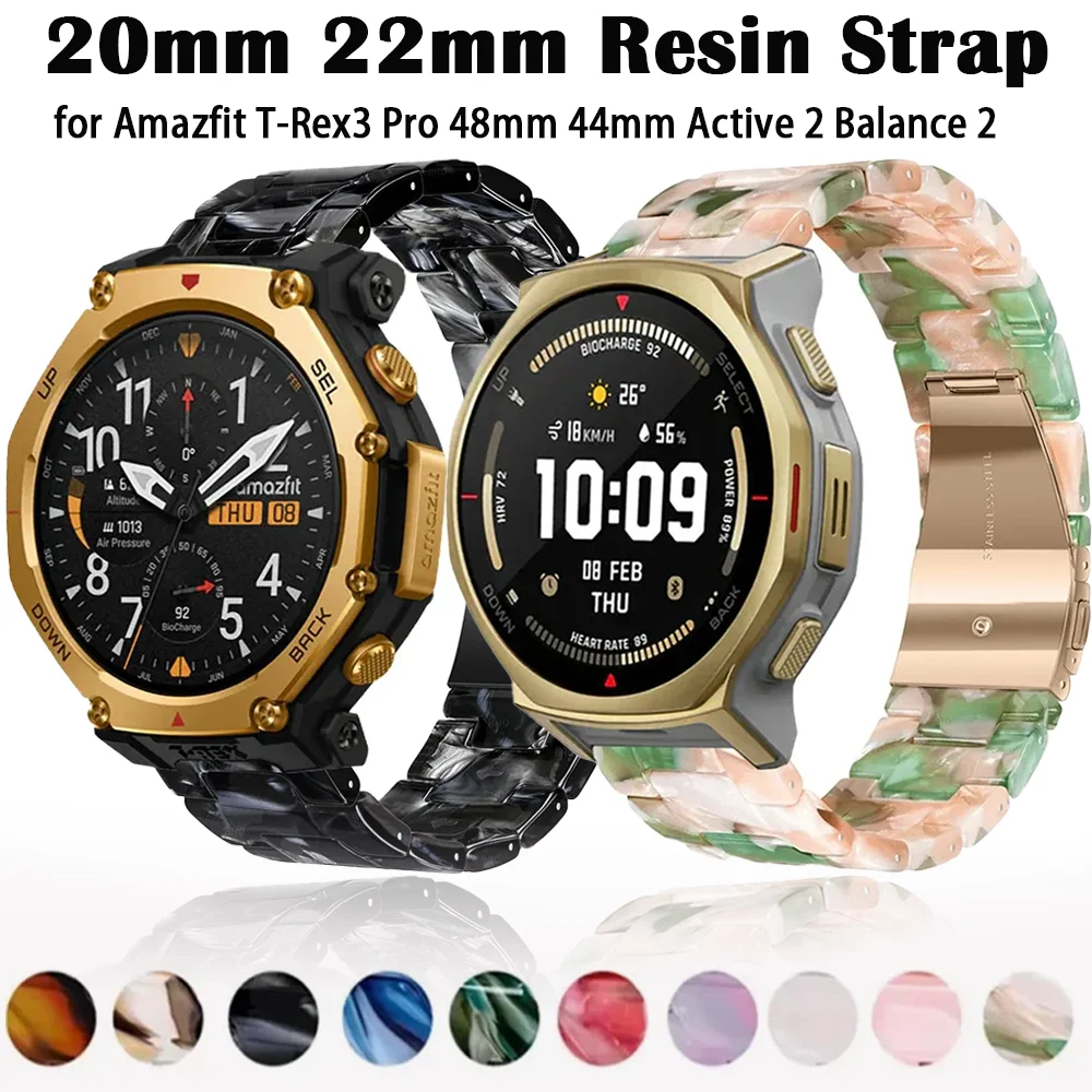 Resin 20/22mm Strap for Amazfit T-Rex3 Pro 48/44mm Active Max 3 2 Square Bracelet Wristband Amazfit Bip Max 6 5 Balance 3 2 Band