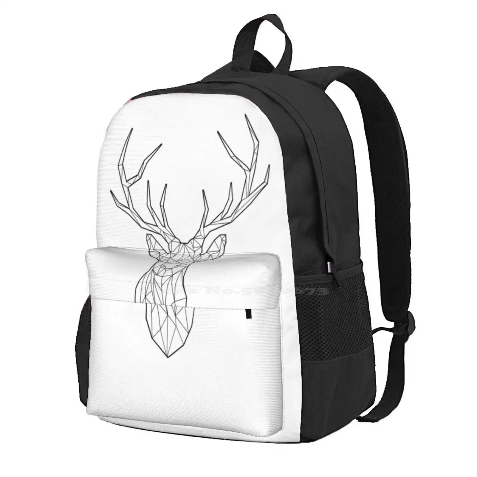 Geometric Stag - White Hot Sale Schoolbag Backpack Fashion Bags Stag Doe Deer Geometric Shapes Shaped Head Outline Frame Animal