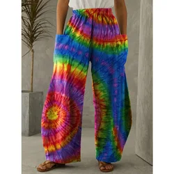 Regalos de remolino, pantalones de pierna ancha de longitud completa, pantalones Hipster finos estampados coloridos, ropa de calle de moda de verano, pantalones de chándal, ropa de mujer