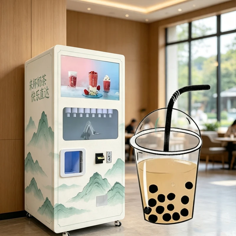 Commercial Bubble Tea Vending Machine Multi Flavor Self Serve Milk Tea Machine Cashless Payment Beverage Equipment