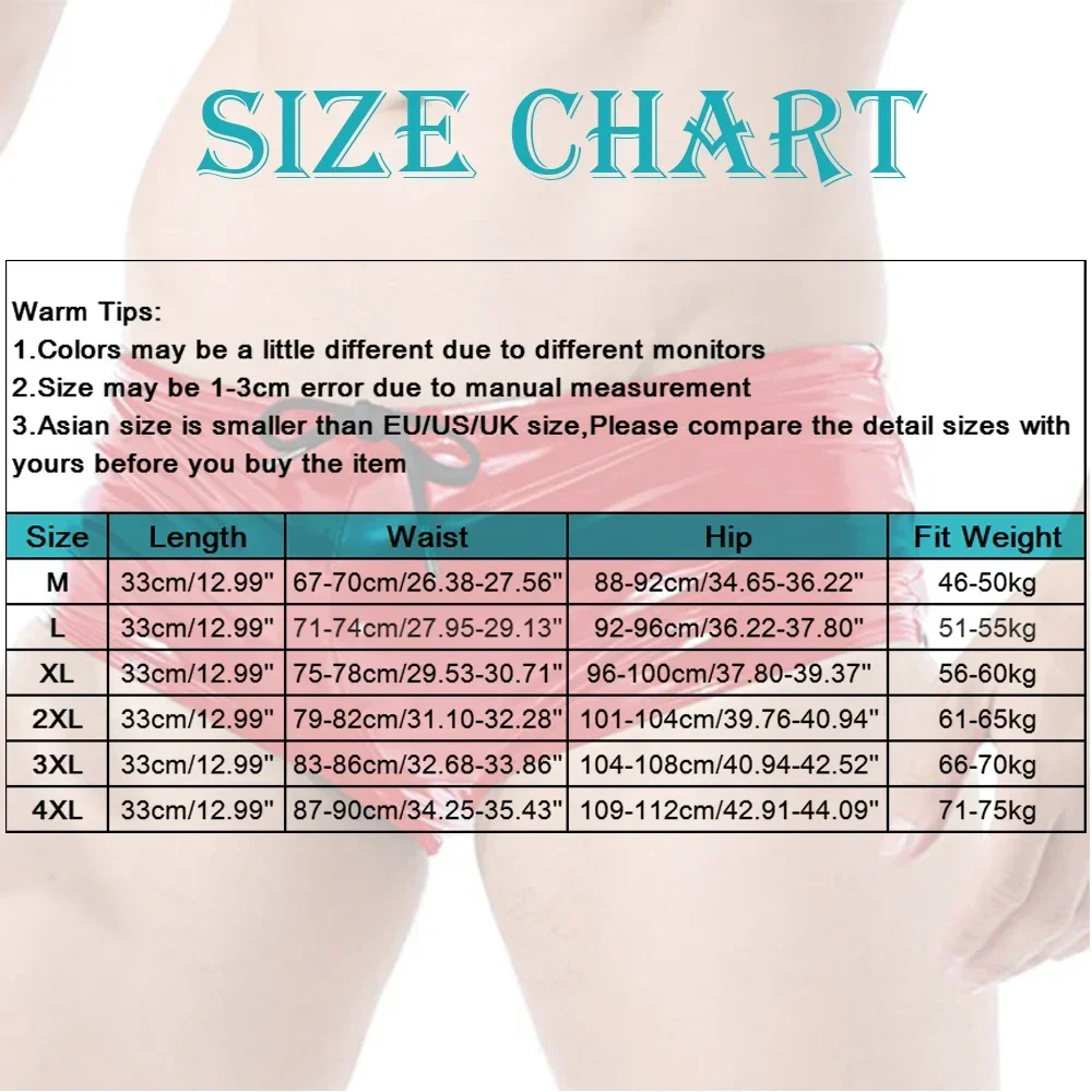 Sexy Men Patent Leather Boxers Shorts Panties Man Lingerie Wet Look Swiming Trunks Low Rise Drawstring Underwear Shorts Clubwear