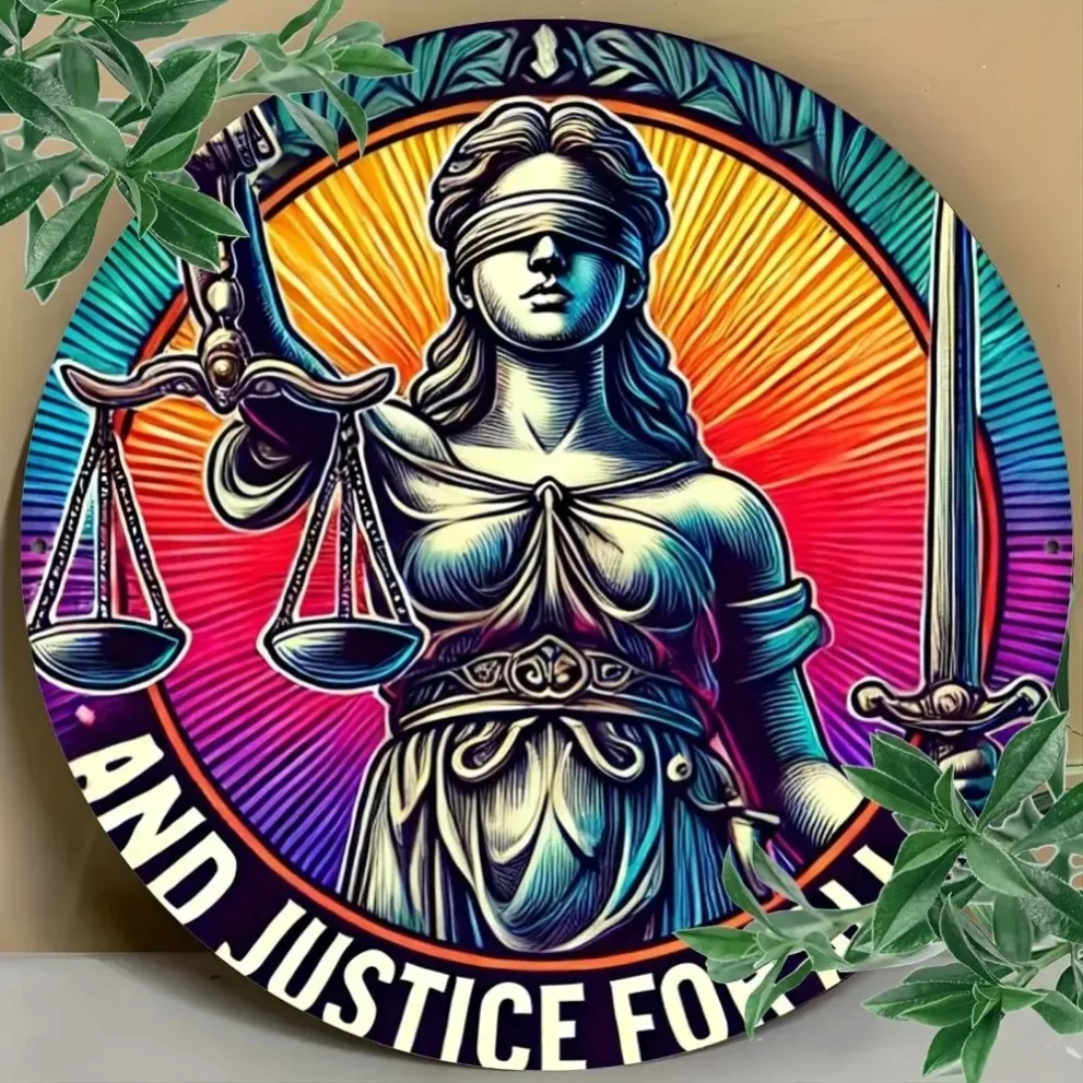 لوحة معدنية متينة ثنائية الأبعاد رمز العدالة سهل التعليق للحمام المنزلي علامة ألومنيوم مستديرة للعدالة #1