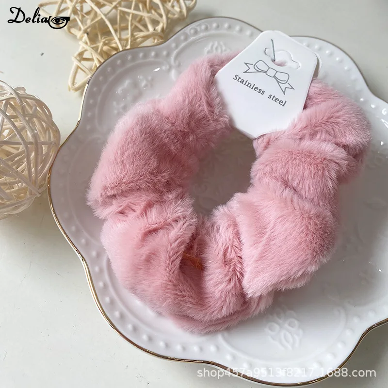 2024 New Winter Warm Soft Hair Scrunchie Furry Elastic Hair Band Women Girls Ponytail Holder Hairs Rubber Band Hair Accessories