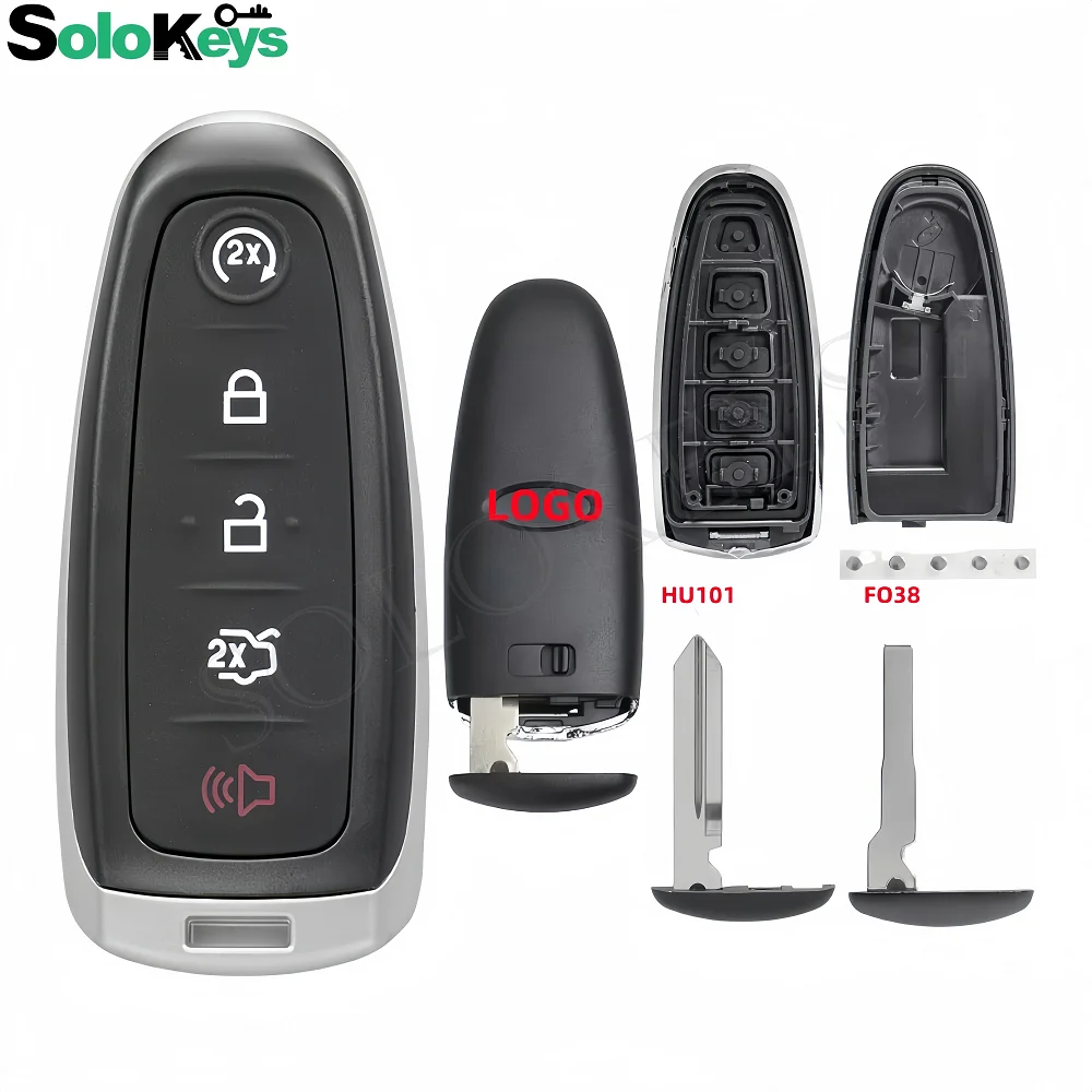 SOLOKEYS For Ford Edge Escape Flex Explorer Taurus Car Smart Remote Control Key Shell 5 Buttons HU101 FO38 Blade With LOGO