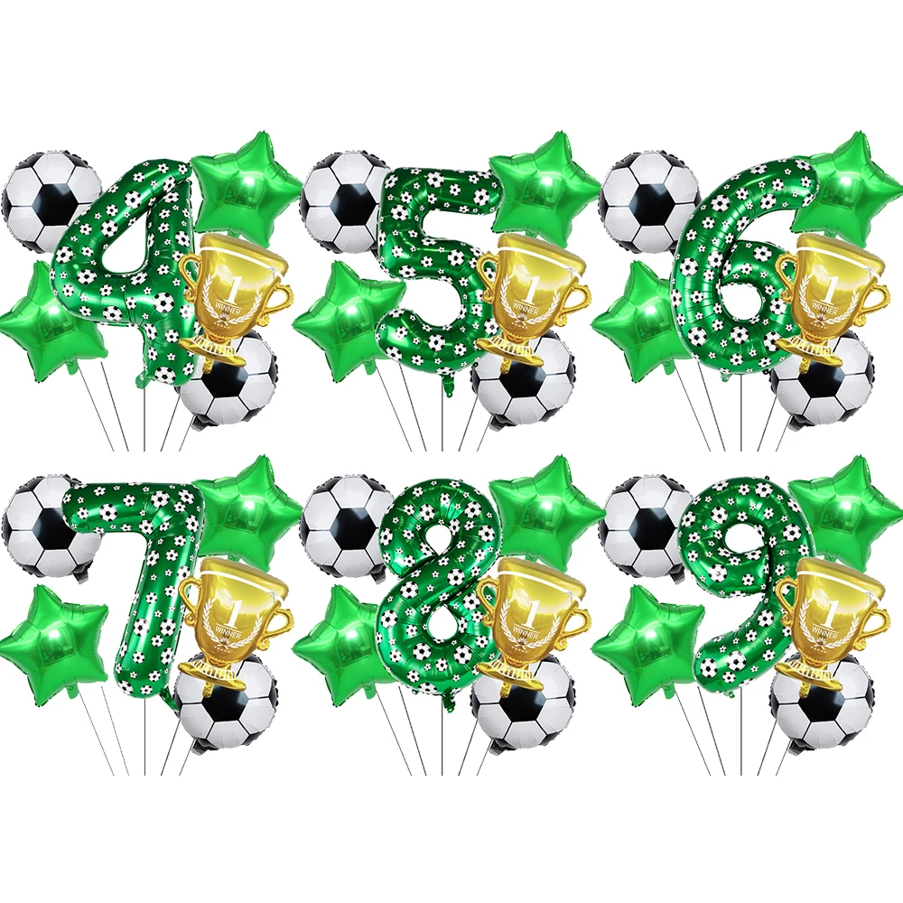 6 Stück/1 Set Fußball-Ballons Geburtstagsparty-Zubehör 40 Zoll Zahlen-Ballon-Set Fußball-Trophäen-Ballon Babyparty-Dekoration