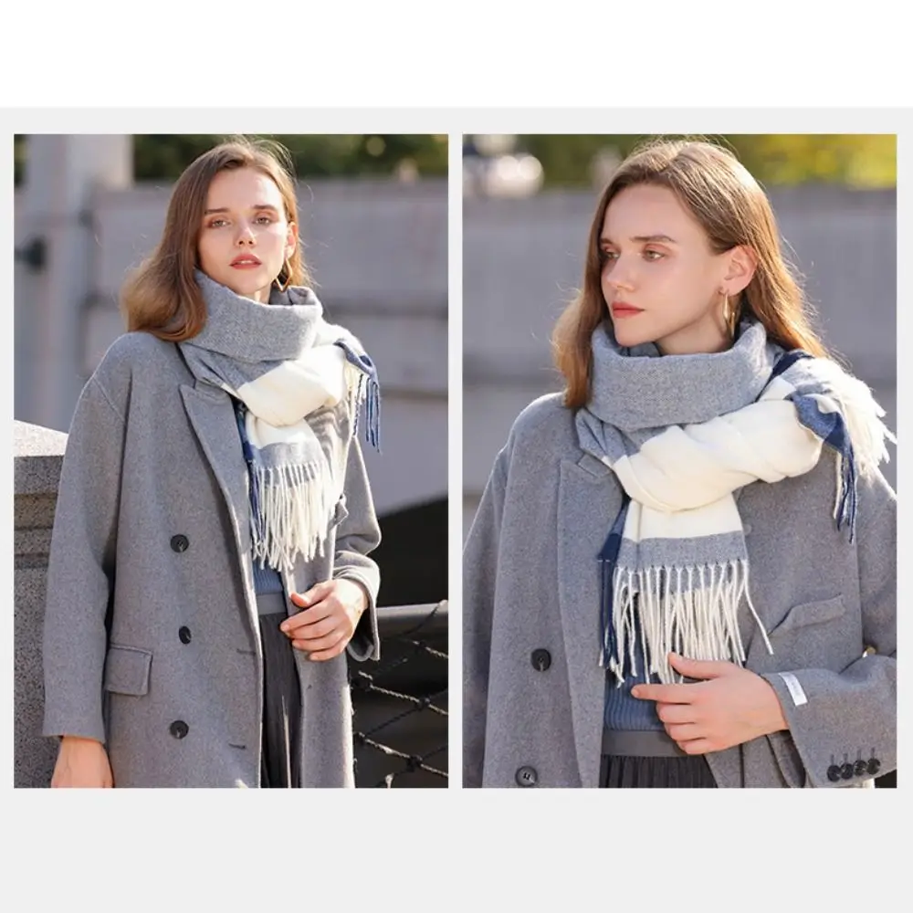 Winter Plaid Scarf Pashmina Warm Soft Cashmere Shawls Elegant Thickened Fringe Scarves Girls