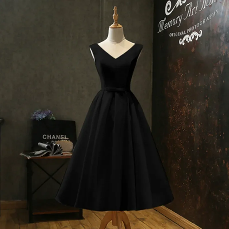 Reject Return Satin Dress Black Ball Gown Party Prom Dresses Ball Gown Stage Birthday Cocktail Dress Graduation Gown