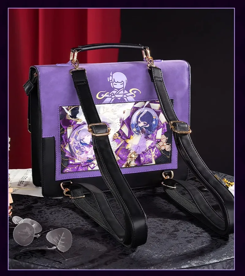 Anime Game Cosplay Raiden Shogun PU Leather Bag Fashion School Campus Backpack Daily Commuter Handbag Messenger Bag