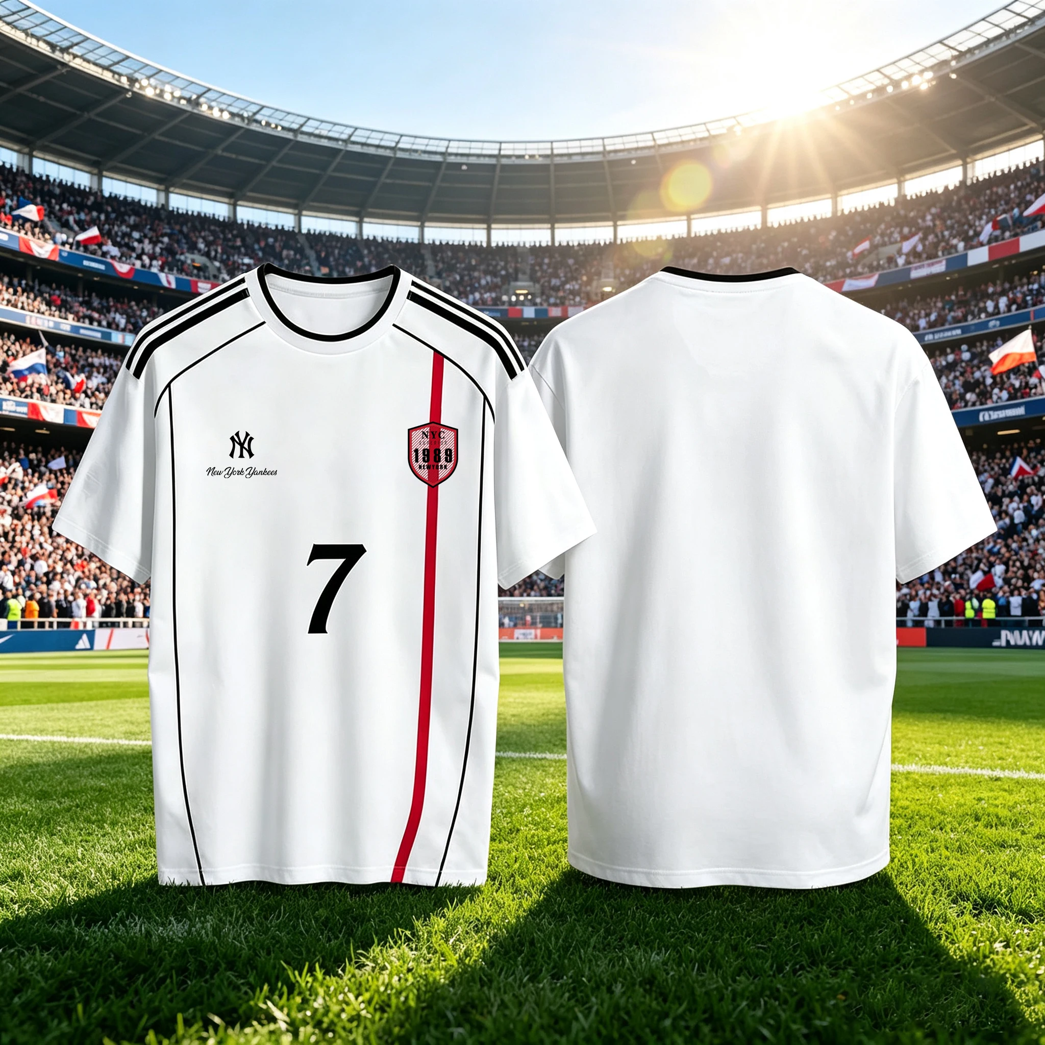 Herren Fußballtrikot Nr. 7, weiß, kurzärmelig, lässiges Sport-Fan-Top