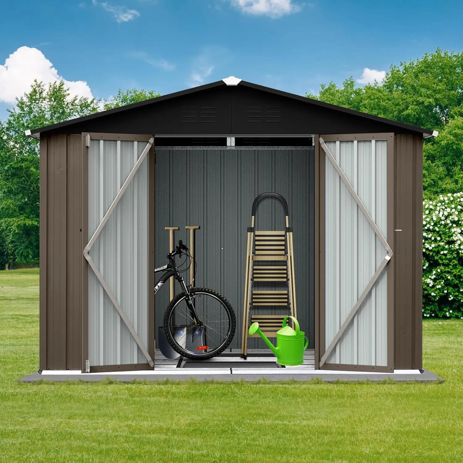 110x12 FT Metal Garden Sheds,Outdoor Storage Shed with Waterproof Roofs and Lockable Doors,Clearance Tool House w/Punched Vents