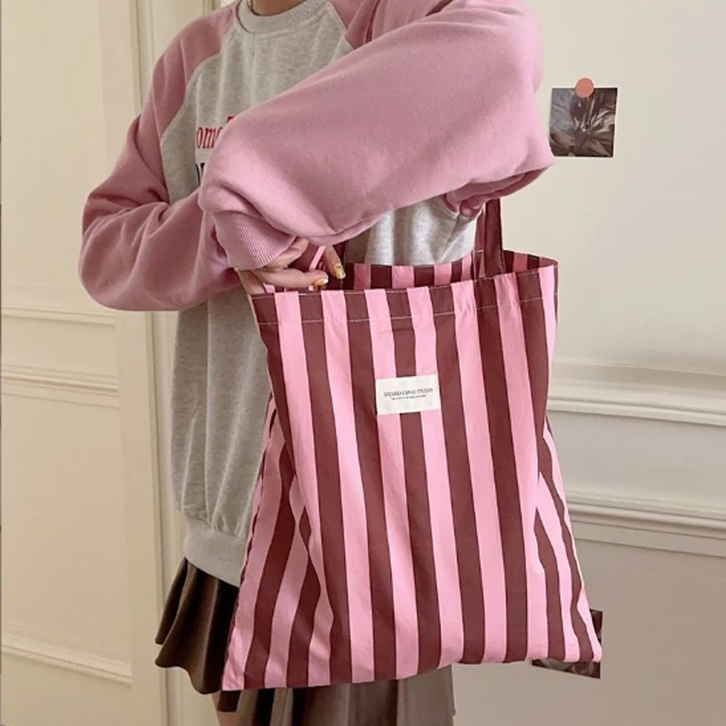 Large capacity single shoulder bag women bag with stripes large capacity women handbag casual shopping bag