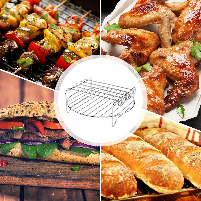 ●2 Pcs Air Fryer Accessories Air Fryer Rack Set Multi-Purpose Double Layer Rack with Skewer for XL Power Airfryer-ROWI