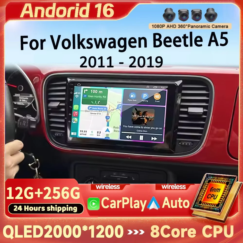 Android 16 Car Stereo Radio For Volkswagen Beetle A5 2011 - 2019 Multimedia Player GPS Wireless Carplay Auto 4G WIFI 2 Din Scree