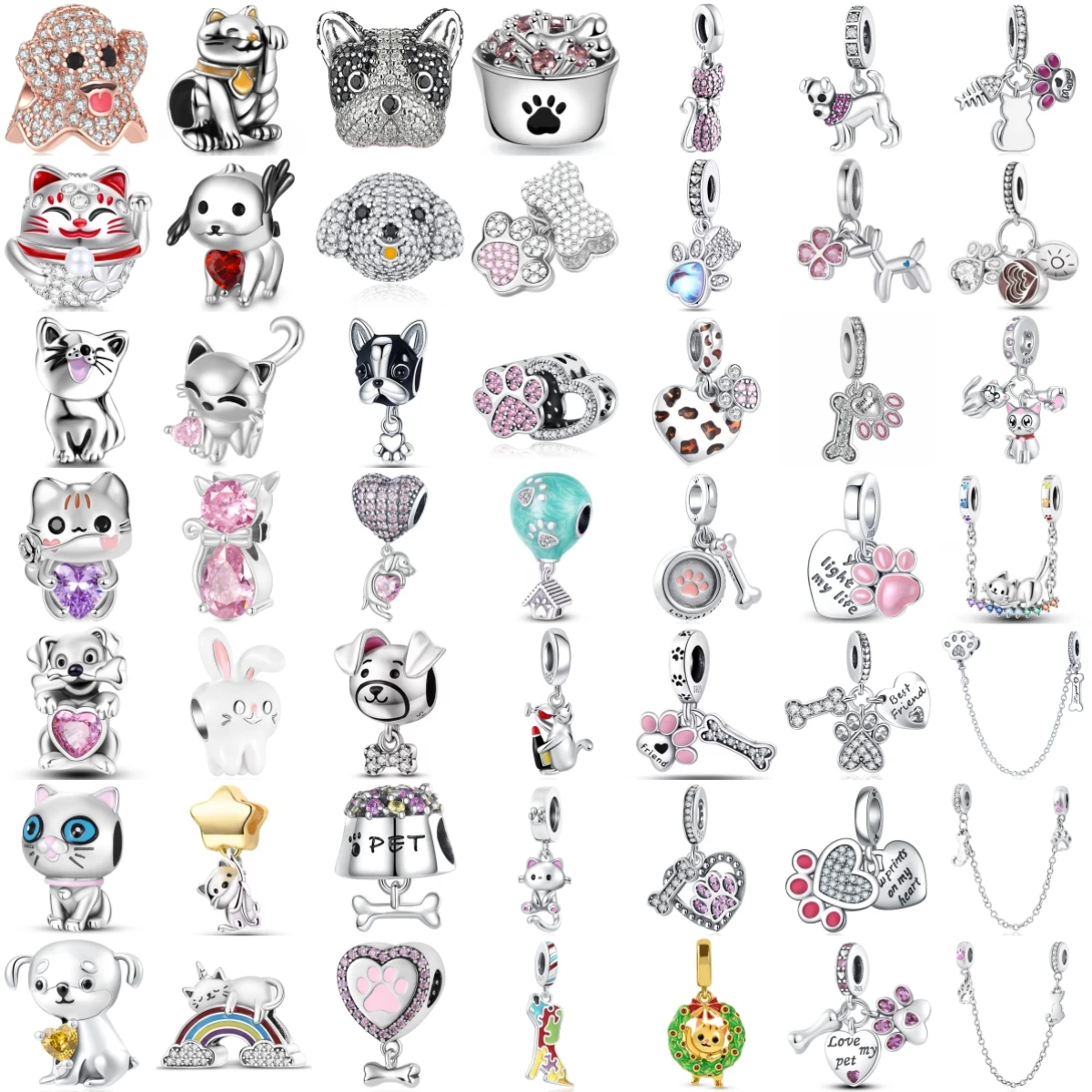 925 Silver Pet Animal Dangle Charms Cat Dog Paw Print Pendant Beads Fit European Bracelet Necklace DIY Jewelry Making Gift